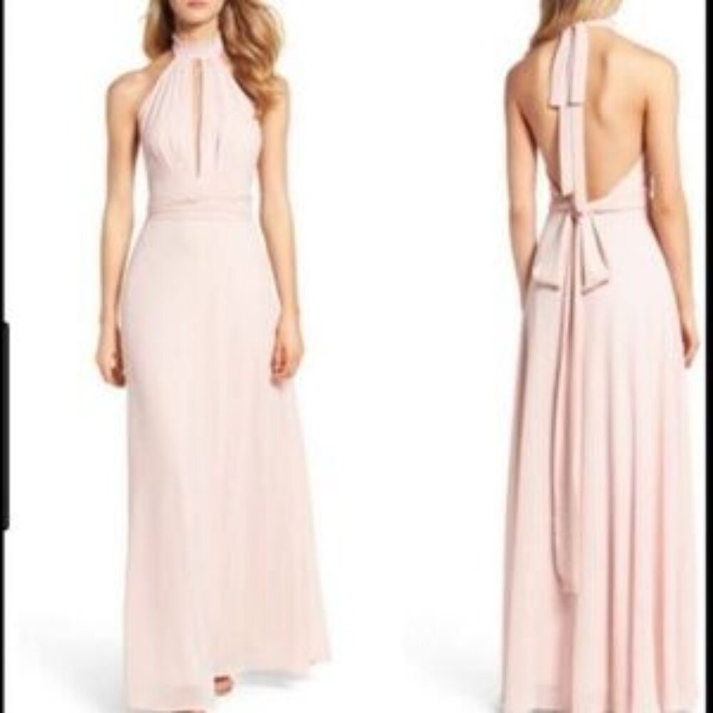 Lulu's Blush Halter-Back Open-Back Wedding Gown